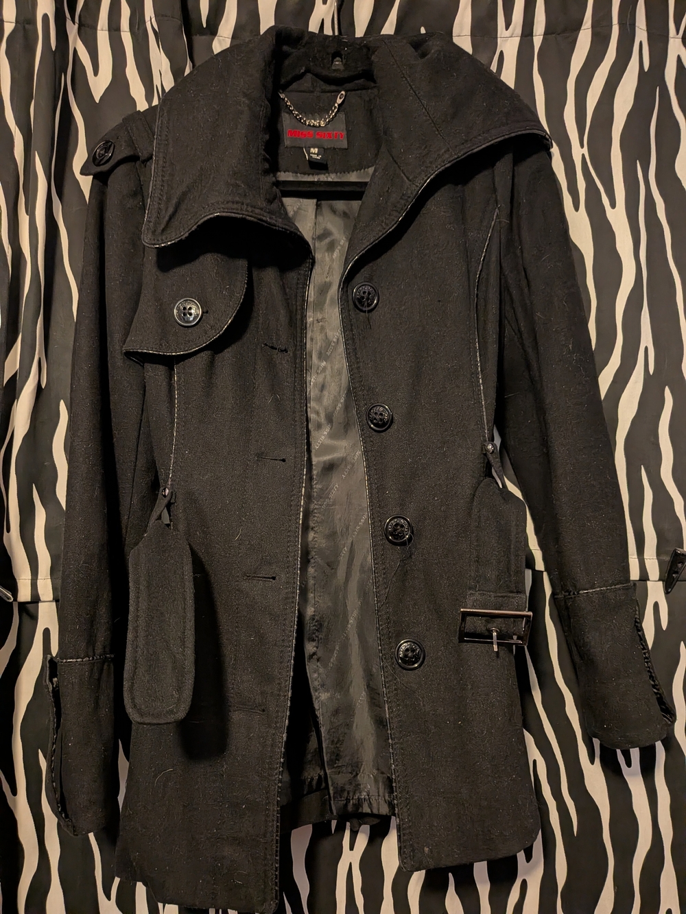 Miss Sixty Black Women's Peacoat with Belted Details